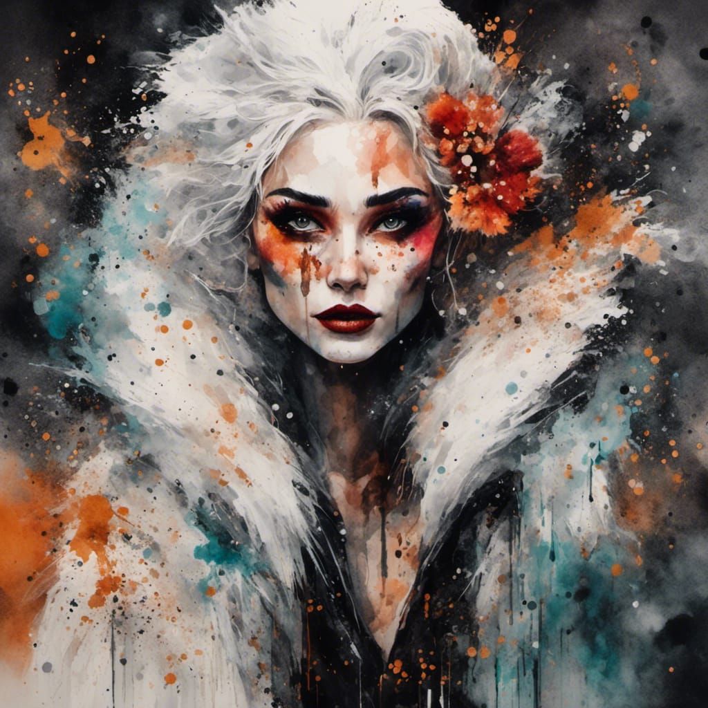 Cruella de Vil in Watercolor Alcohol Ink Style