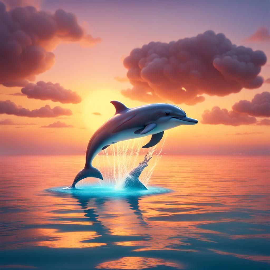 A Dolphin's Sunset Leap: 3D Digital Art