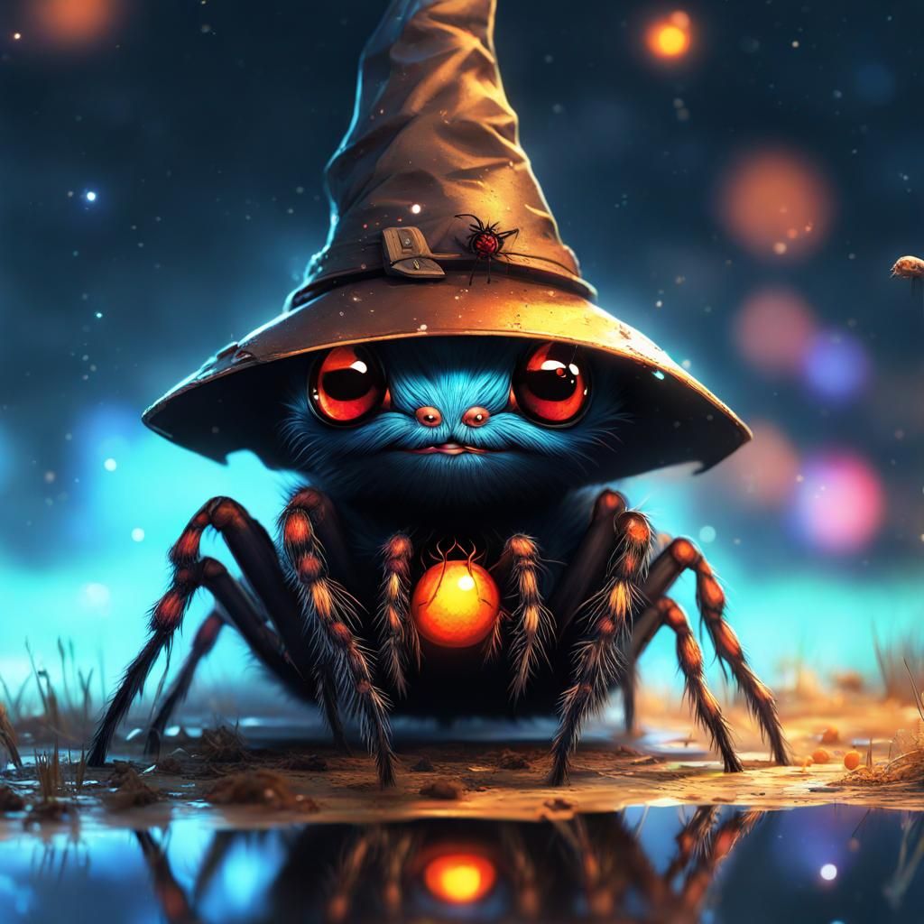 Adorable Anime Spider Witch in Celestial Scene