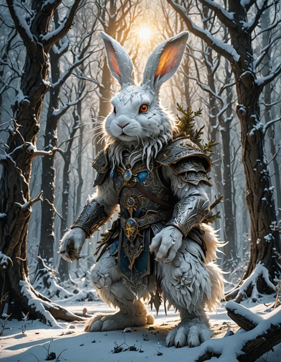 Magical Rabbit Creature in Eerie Forest, Fantasy Art