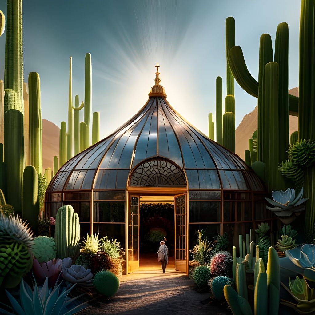 Golden Hour in a Detailed Solarpunk Greenhouse
