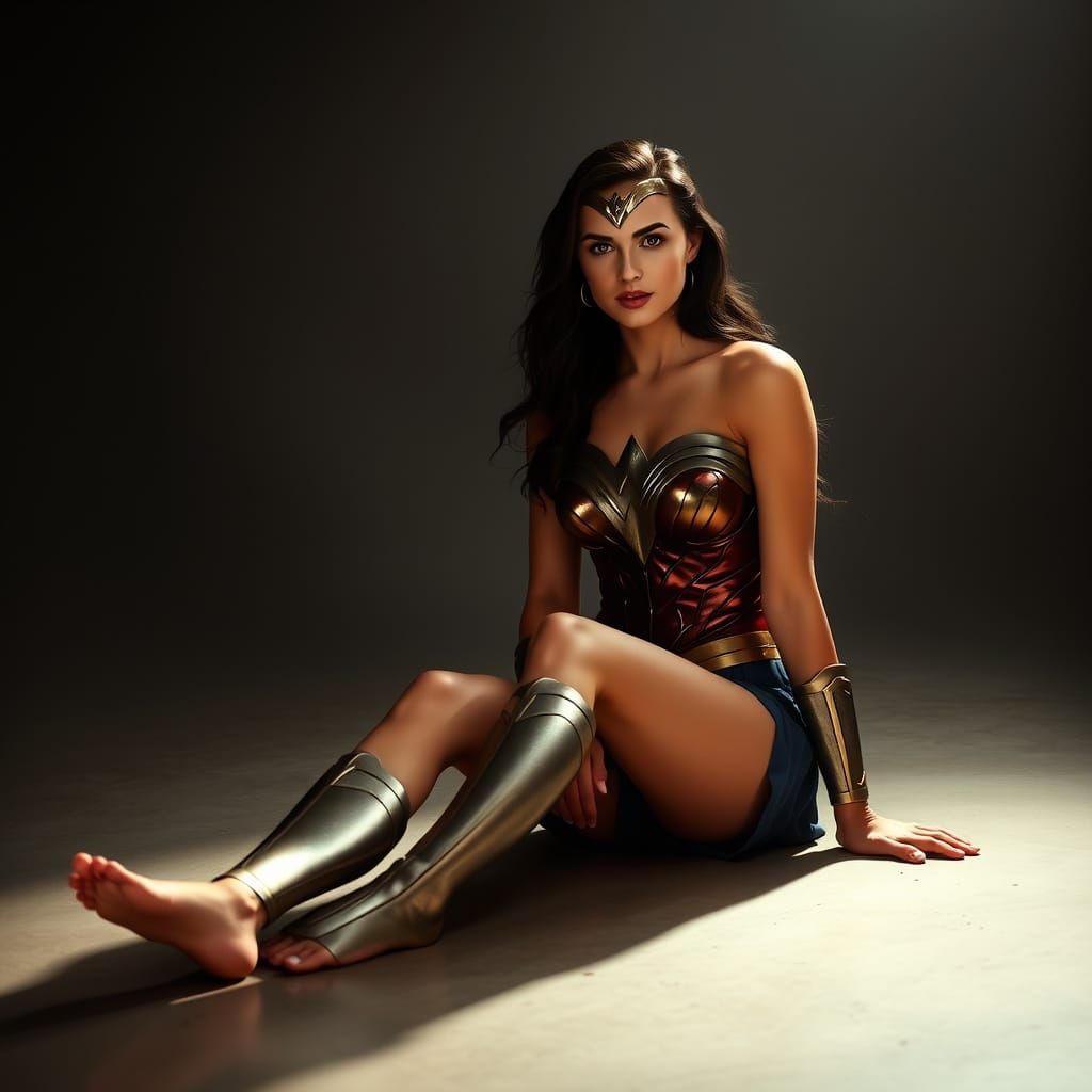 Wonder Woman Sitting Barefoot in a Moment of Serenity