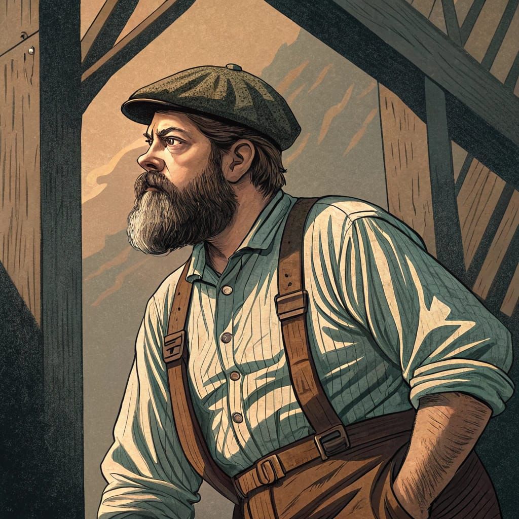 Woodcut Portrait of a Victorian Laborer in Edward Hopper's S...