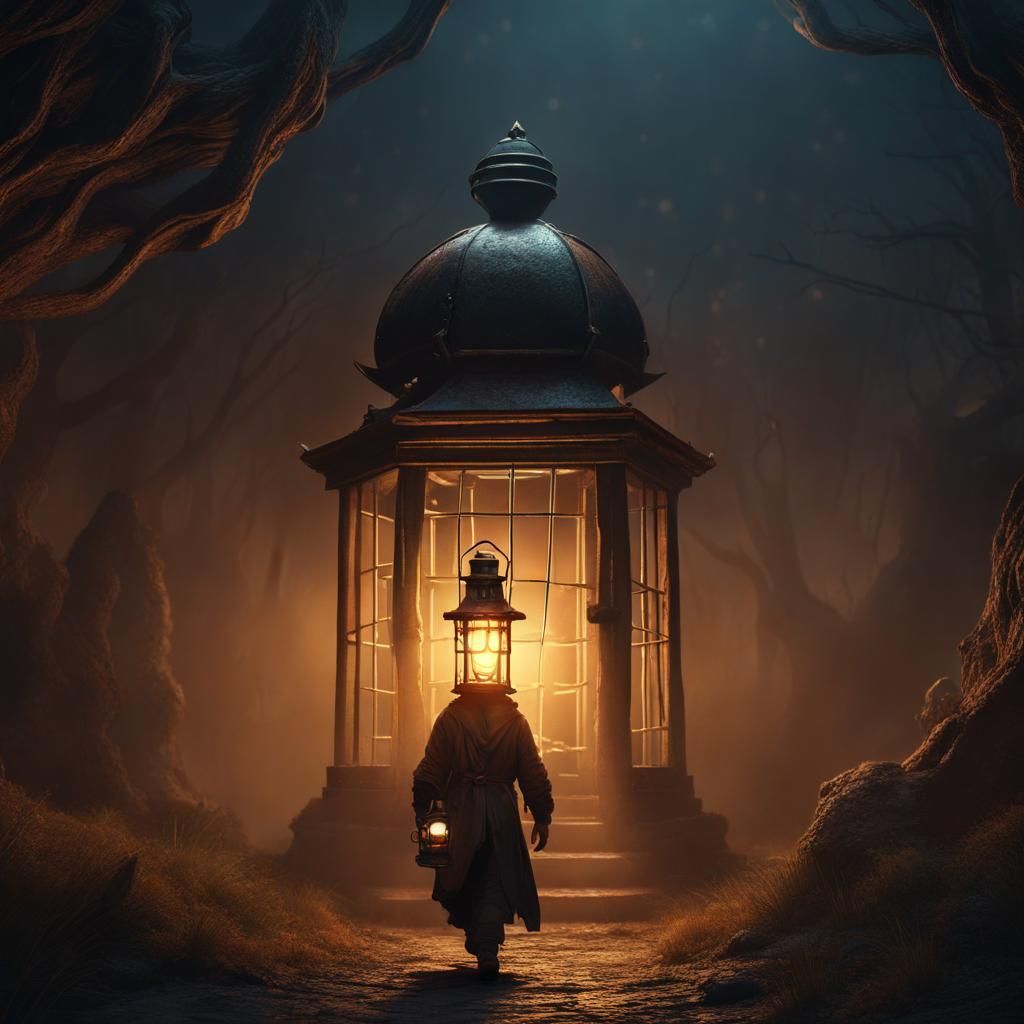 Man with Lantern in Haze: Fantasy Concept Art