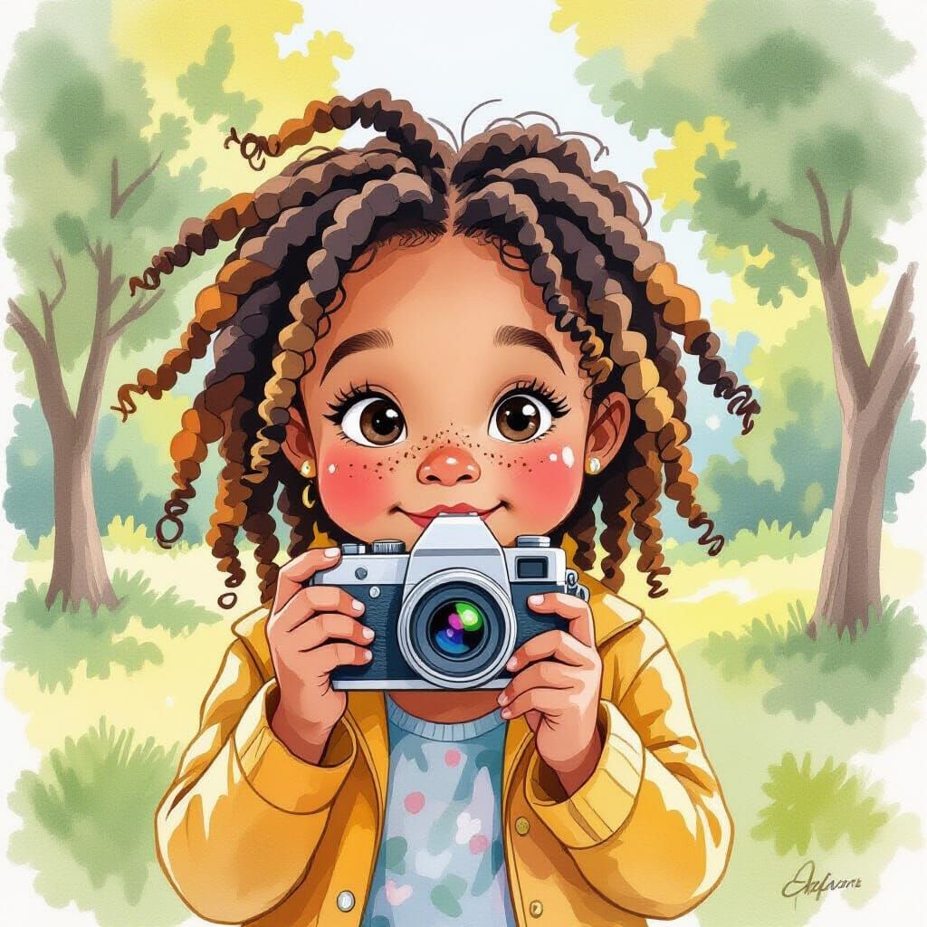 Girl with Camera: Expressive Watercolor Portrait