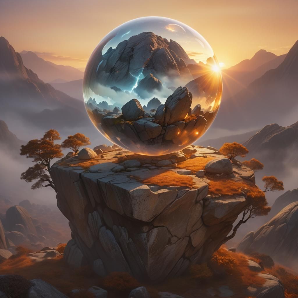 Spirits Trapped in Orb at Sunset: Digital Art