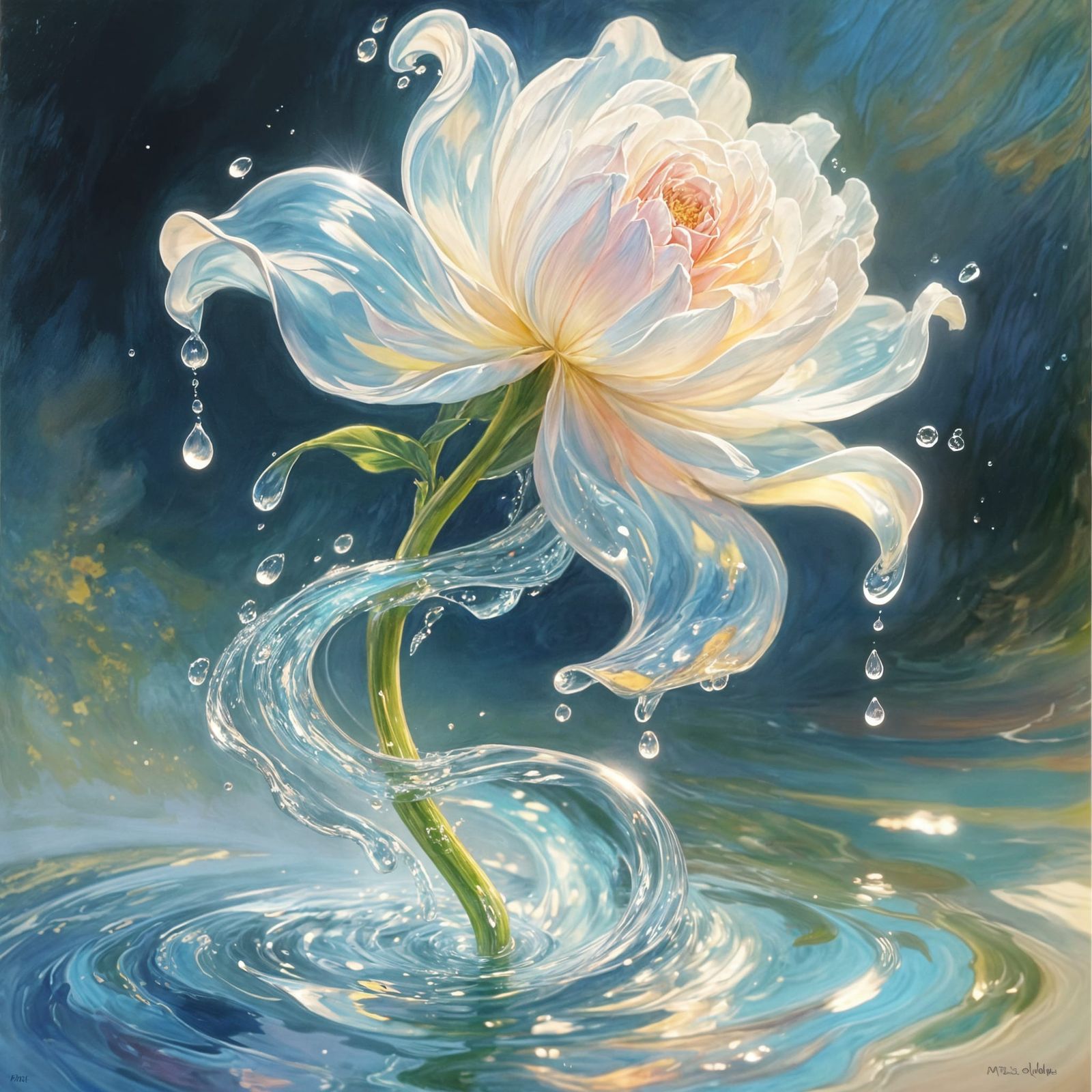 Watery Bloom With Flowing Liquid Petals