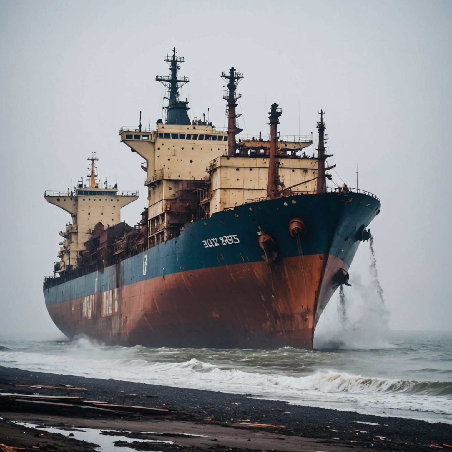 Ship Emerges from Mist on the Sea