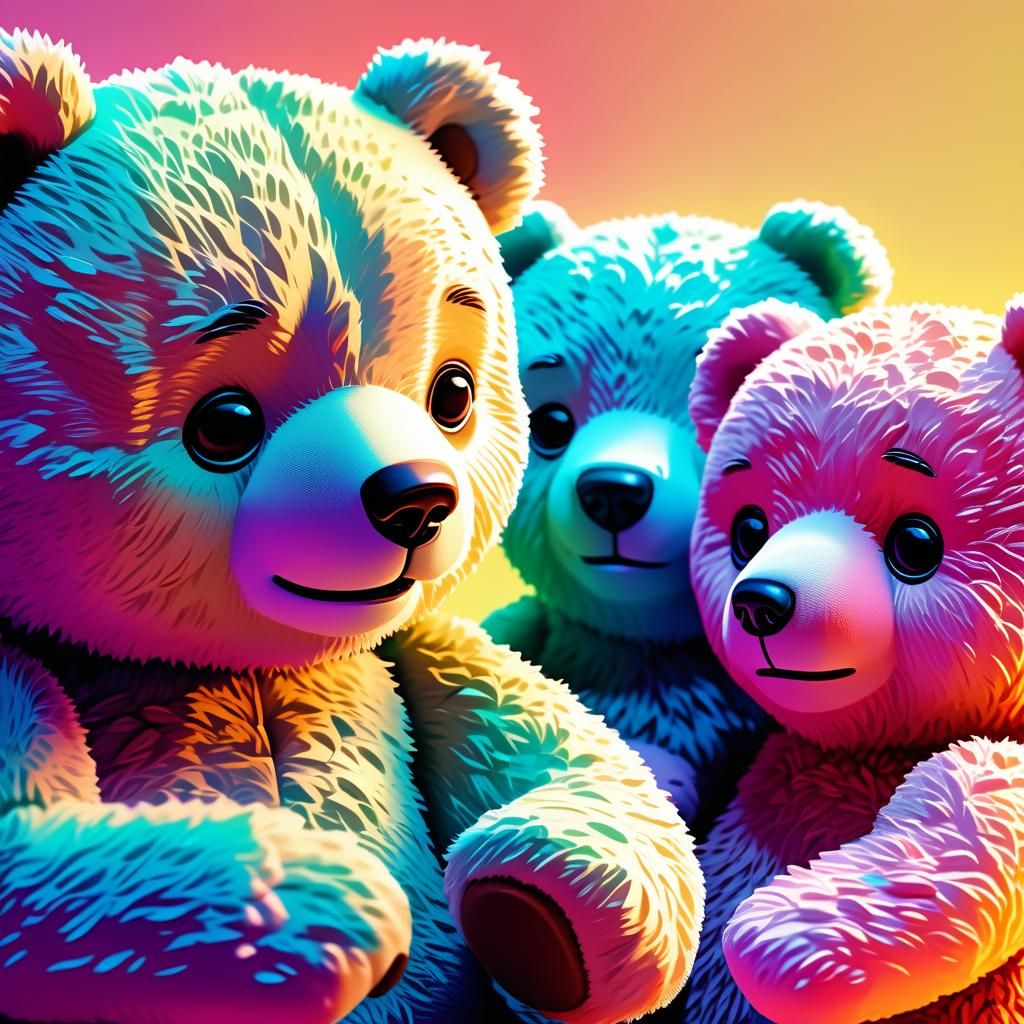 Teddy Bears Mourn Together in a Vibrant, Kawaii Masterpiece