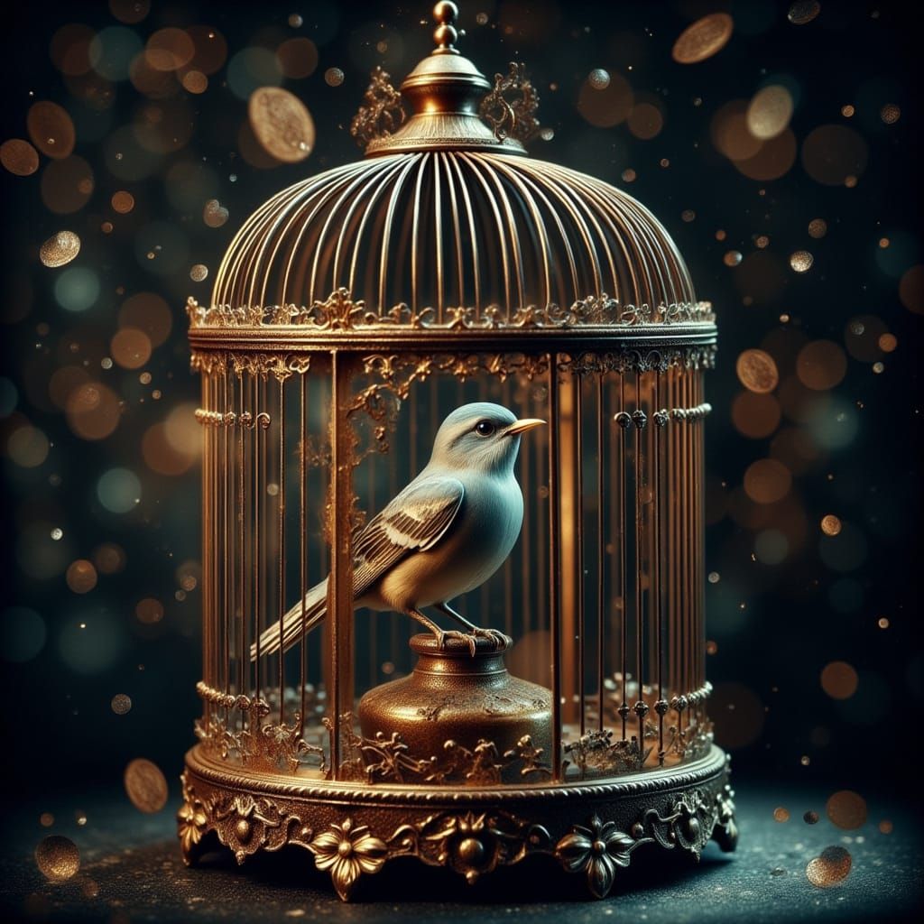 Antique Bird Cage: Hyperrealistic Fine Art