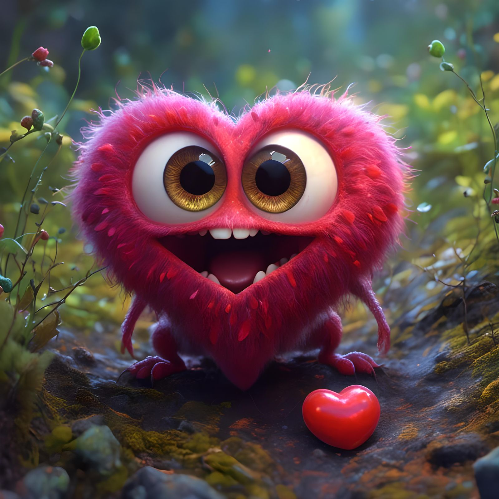 Playful Anthropomorphic Heart in Cartoon Realism