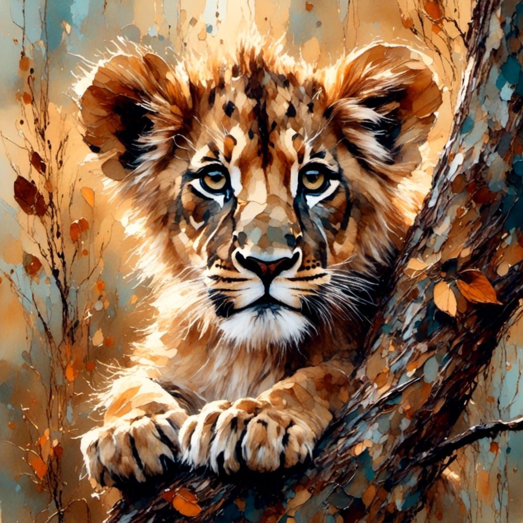 Lion Cub in Savannah: Vibrant Alla Prima Painting