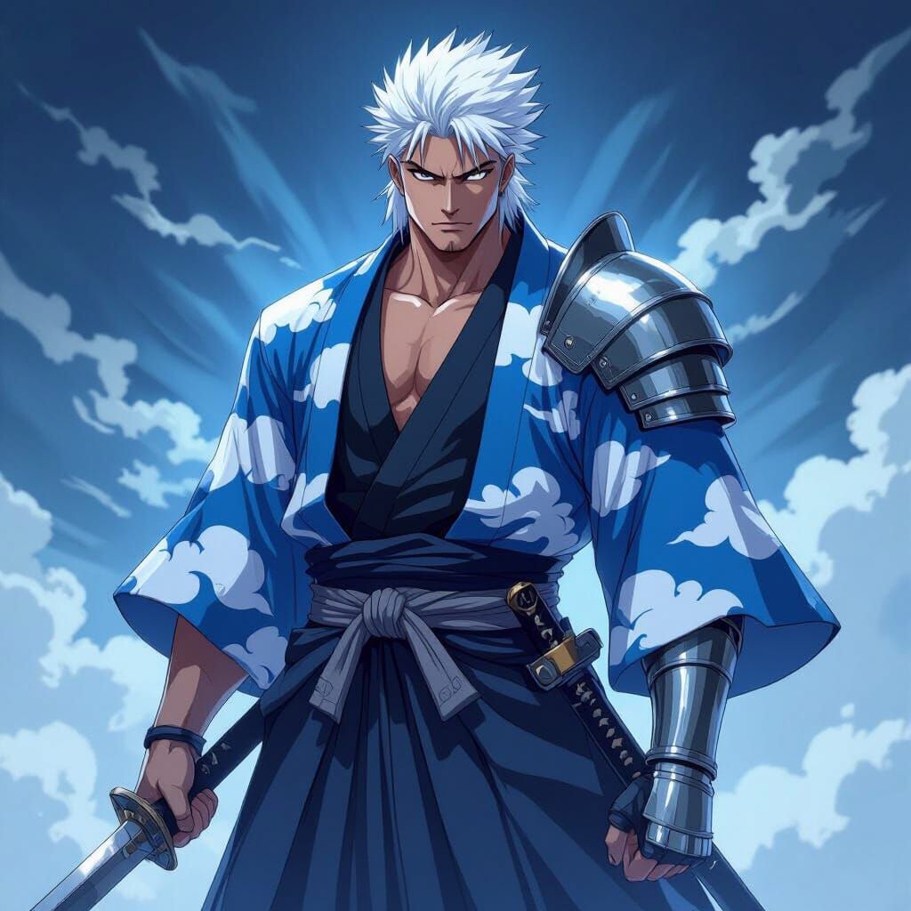 Byakko Warrior with Hitsugaya-like Face in Blue Cloud Haori