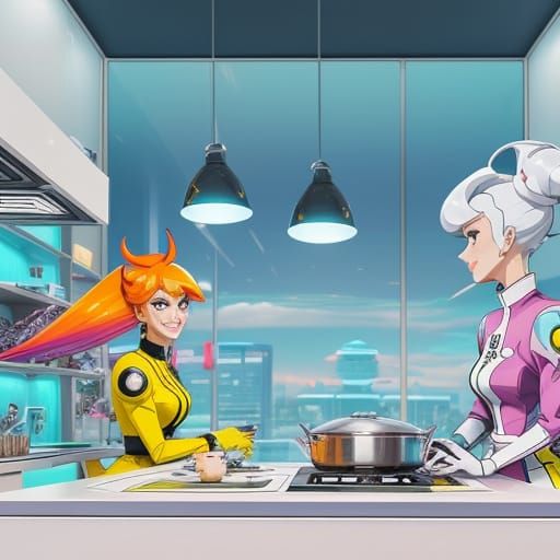 Jetsons-Inspired Futuristic Kitchen Anime Art