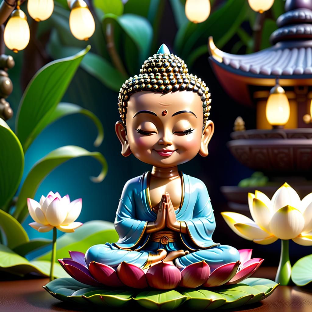 Buddha with a big head bobbing on a spring