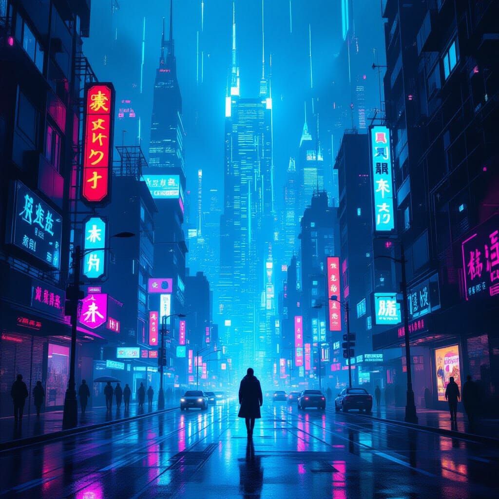 Cyberpunk Cityscape with Bioluminescent Lights