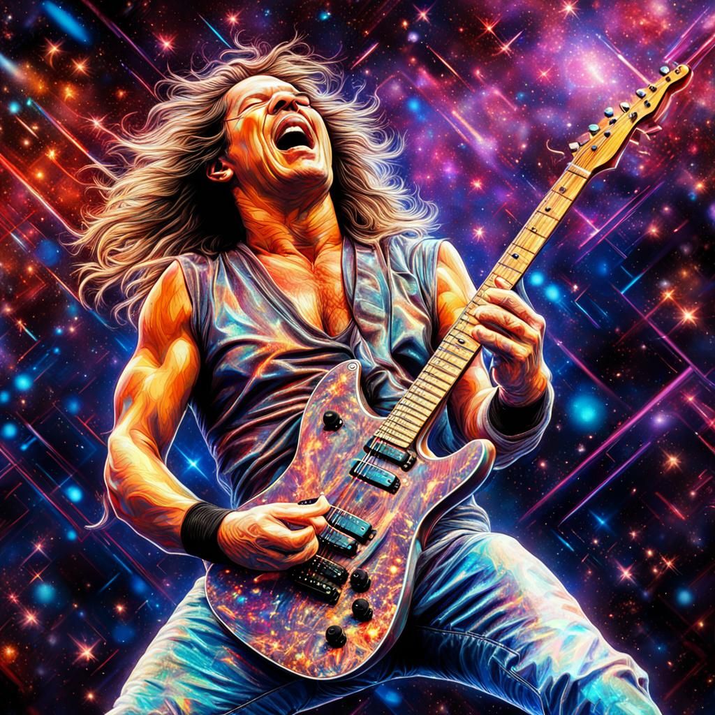 Eddie Van Halen Screaming: Cosmic Holographic Illustration