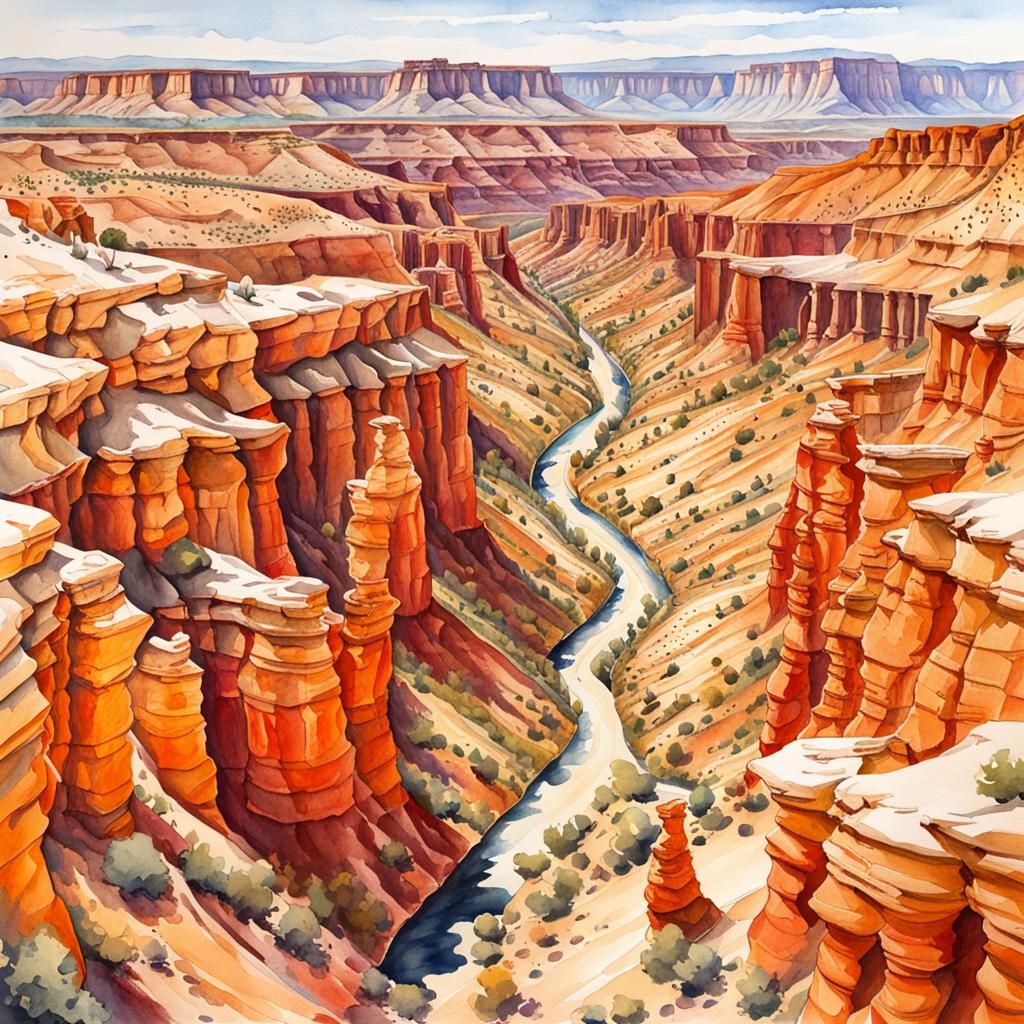 Utah Desert Canyon: Summer Watercolor Landscape
