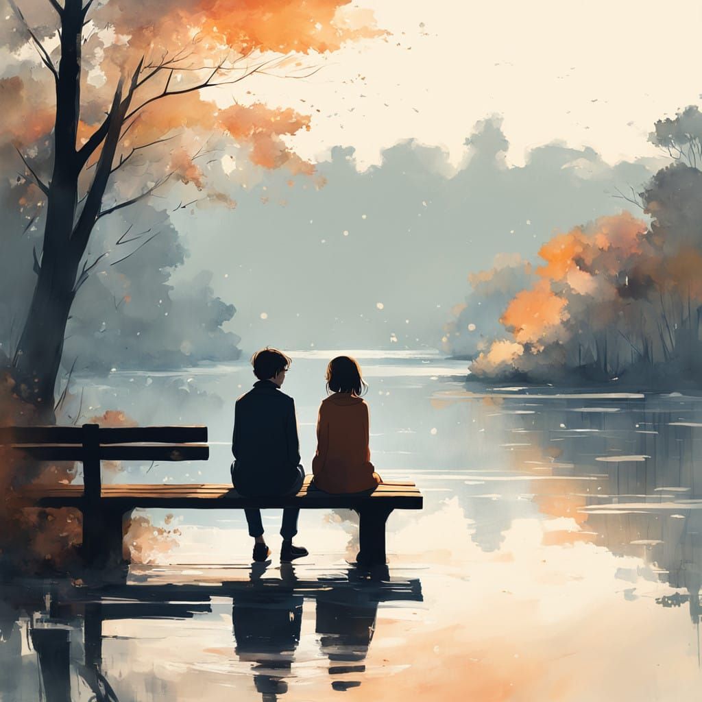 Young Friends Bask in Serene Park Bench Moment