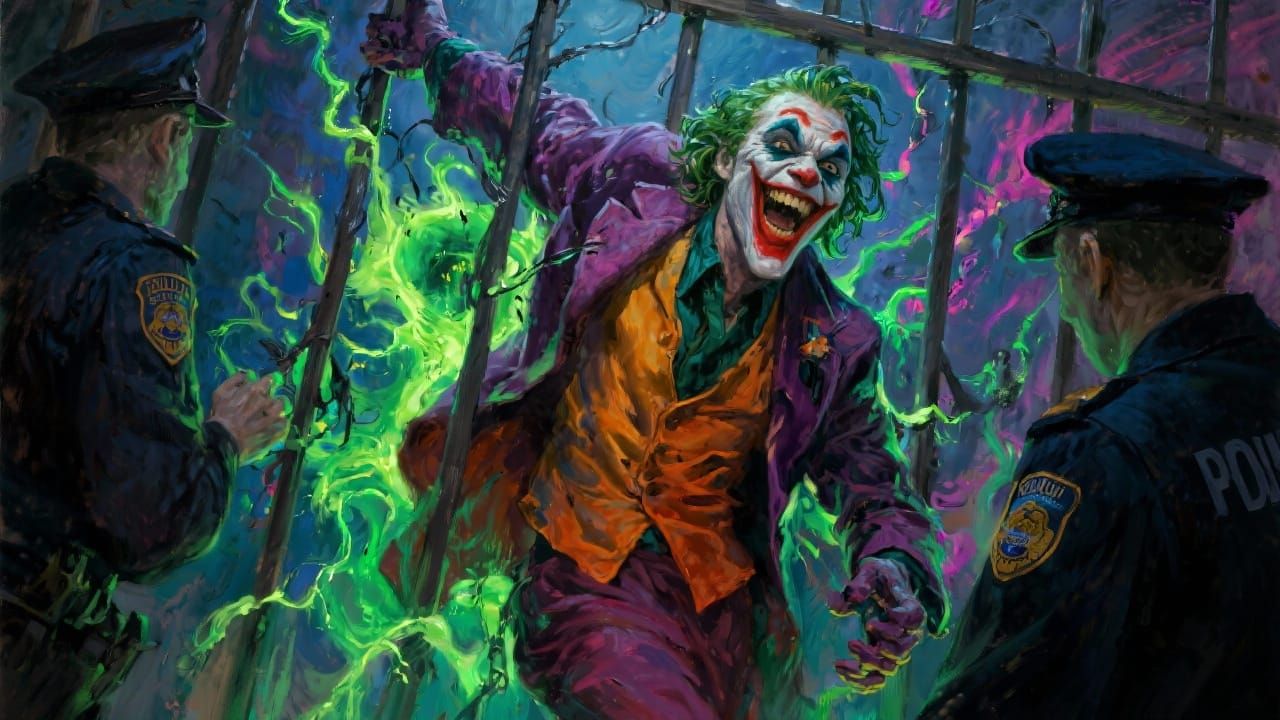 Joker Escapes Police Custody Oil Painting