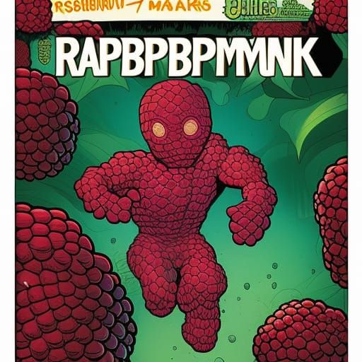 Raspberry Superhero in Comic Book Art Style