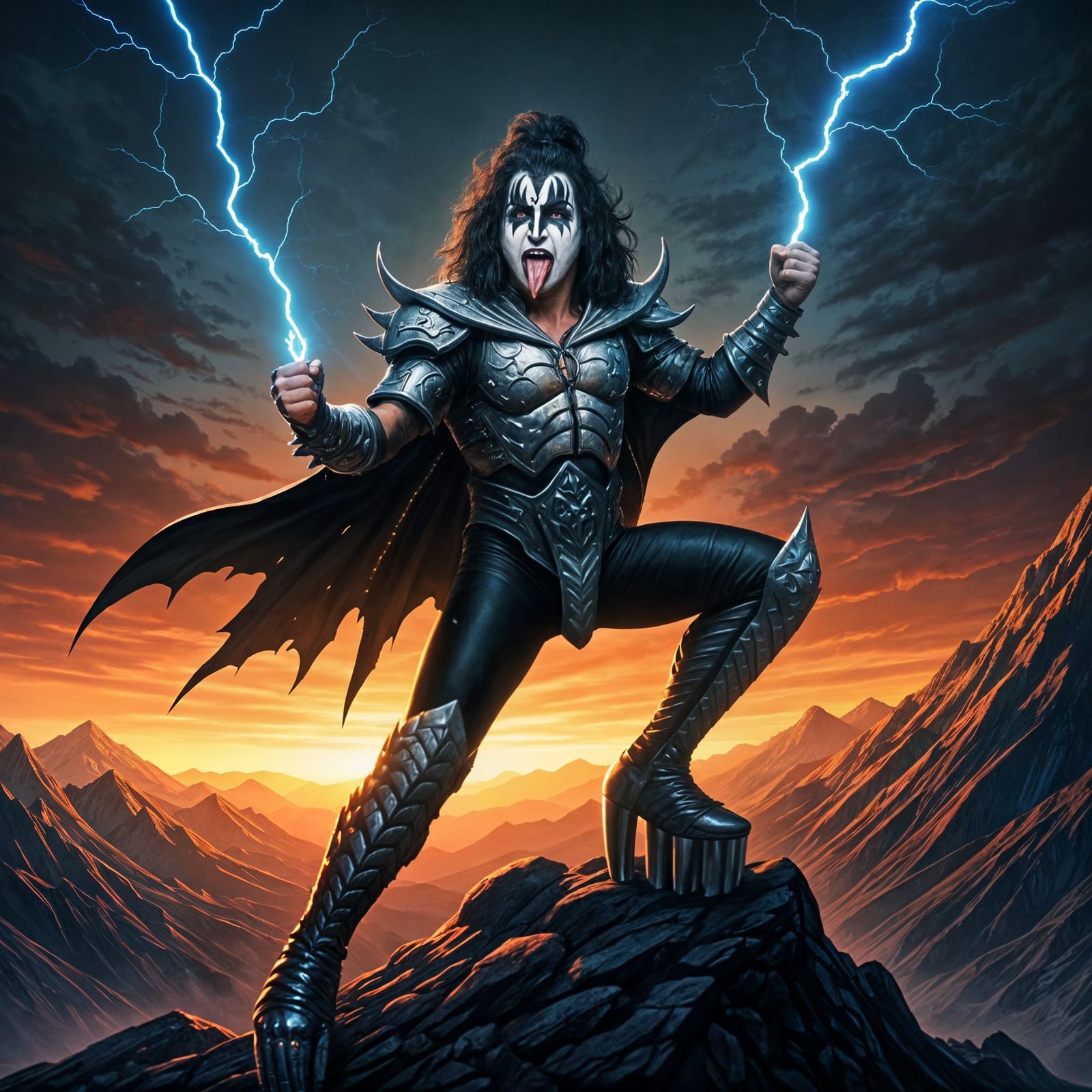 Rock God of Thunder in Dark Fantasy Scene