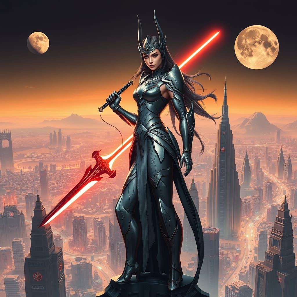 Futuristic Princess Warrior in Hyperrealistic Armor