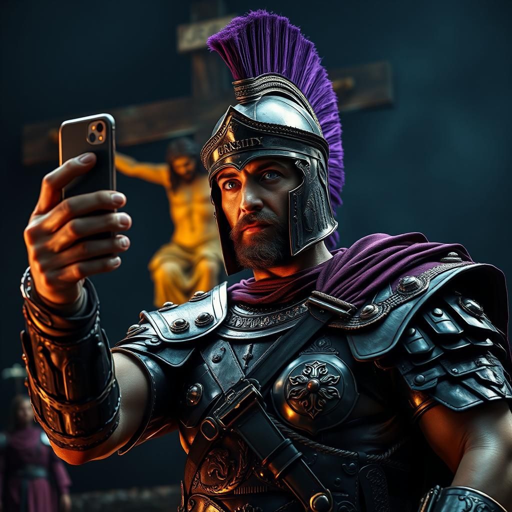 Roman Soldier Selfie with Jesus, Cinematic Film Still