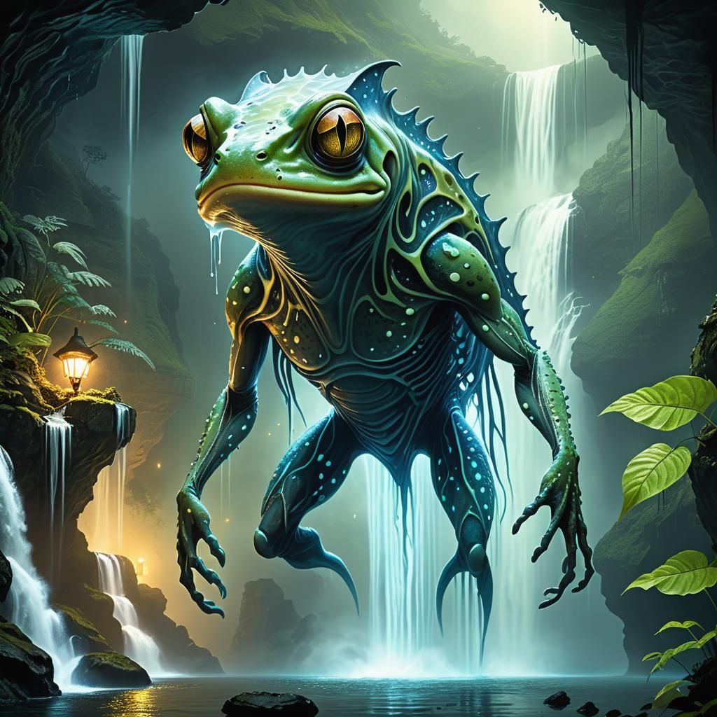 Waterfall Alien Creature: Speculative Xenobiology Illustrati...