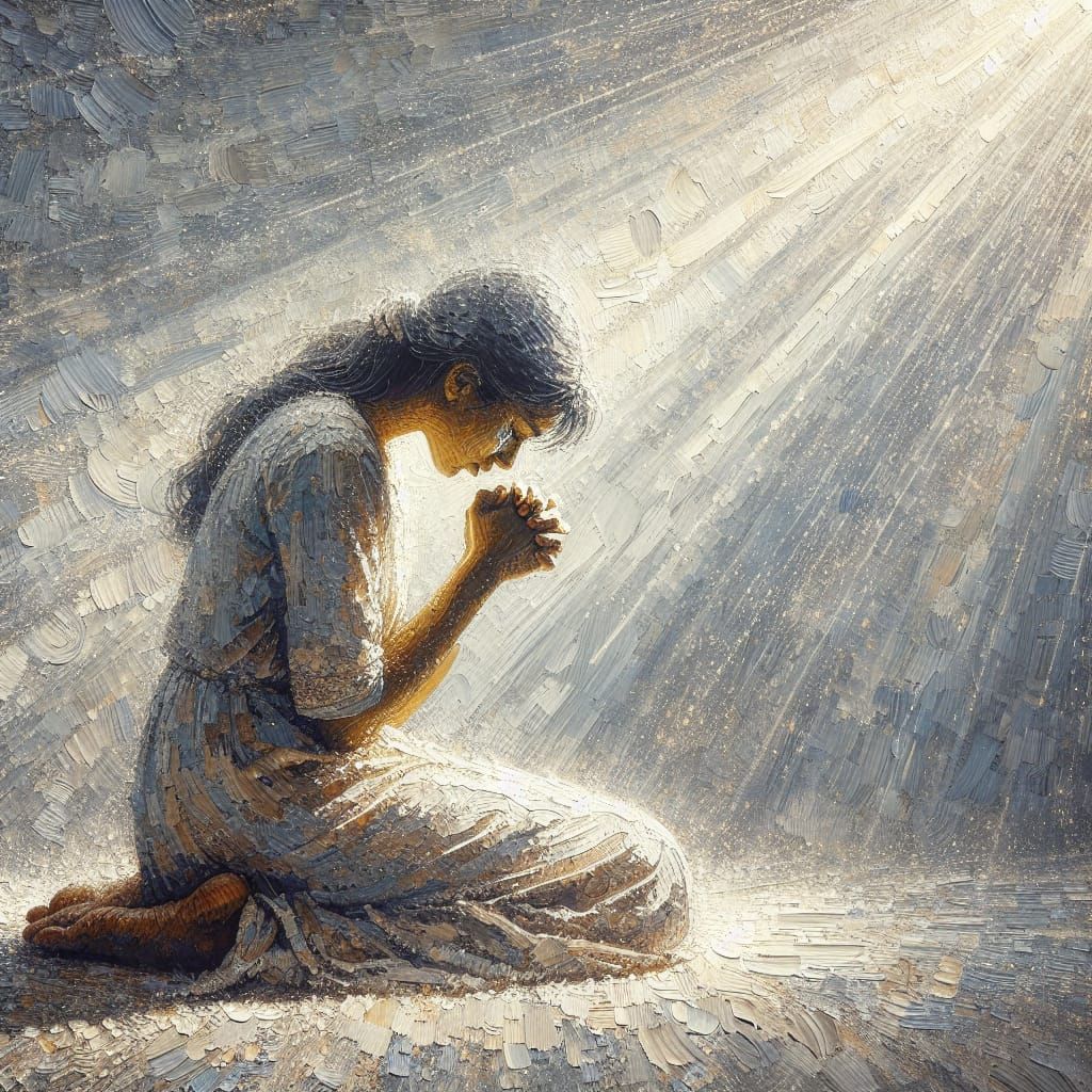 Emotional Prayer Rendered with Palette Knife Strokes