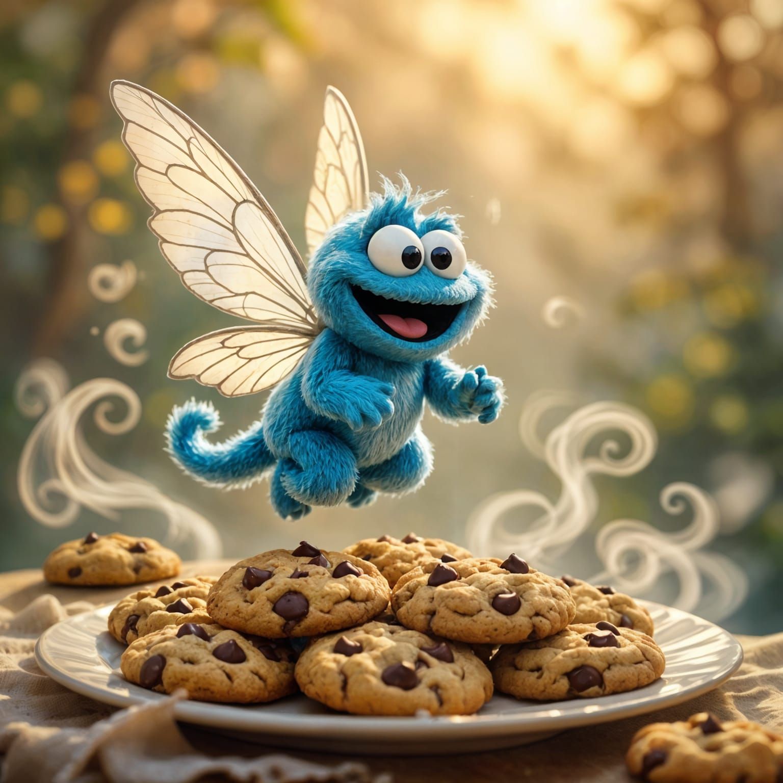 Cute Cookie Monster Pixie Soars Over Warm Chocolate Chip Coo...