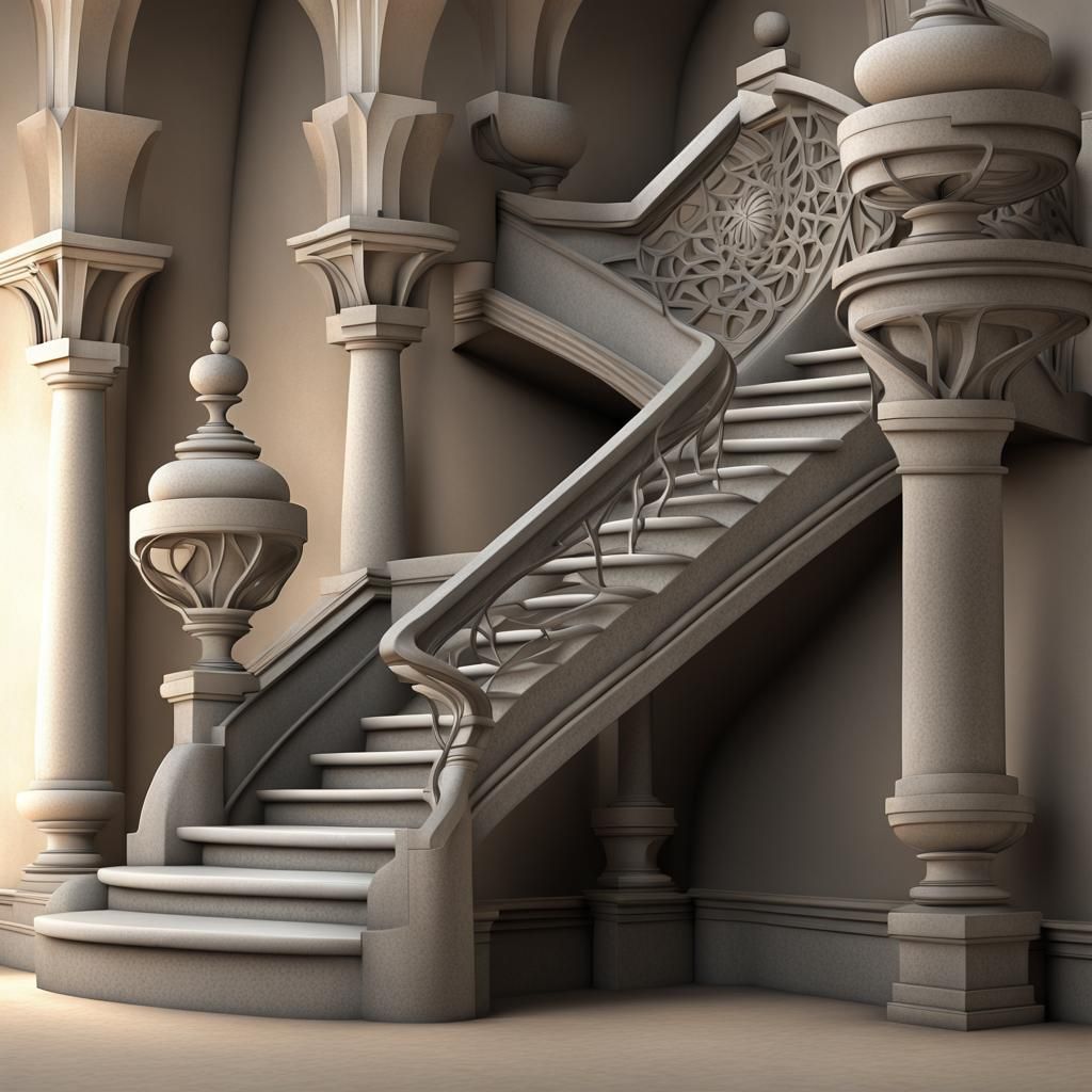 Escher-Style Infinite Staircase in Photorealistic Digital Ar...