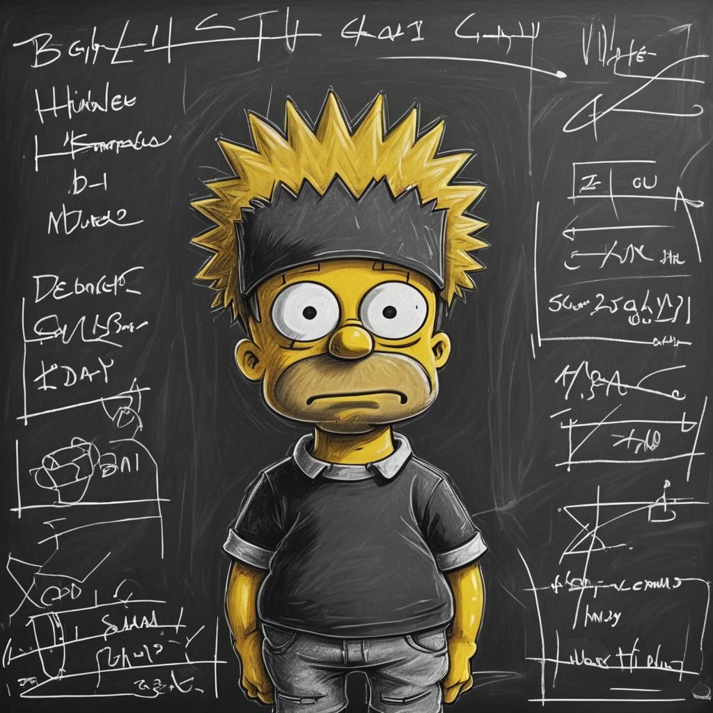 Bart Simpson Chalk Drawing on Blackboard, Anime Art