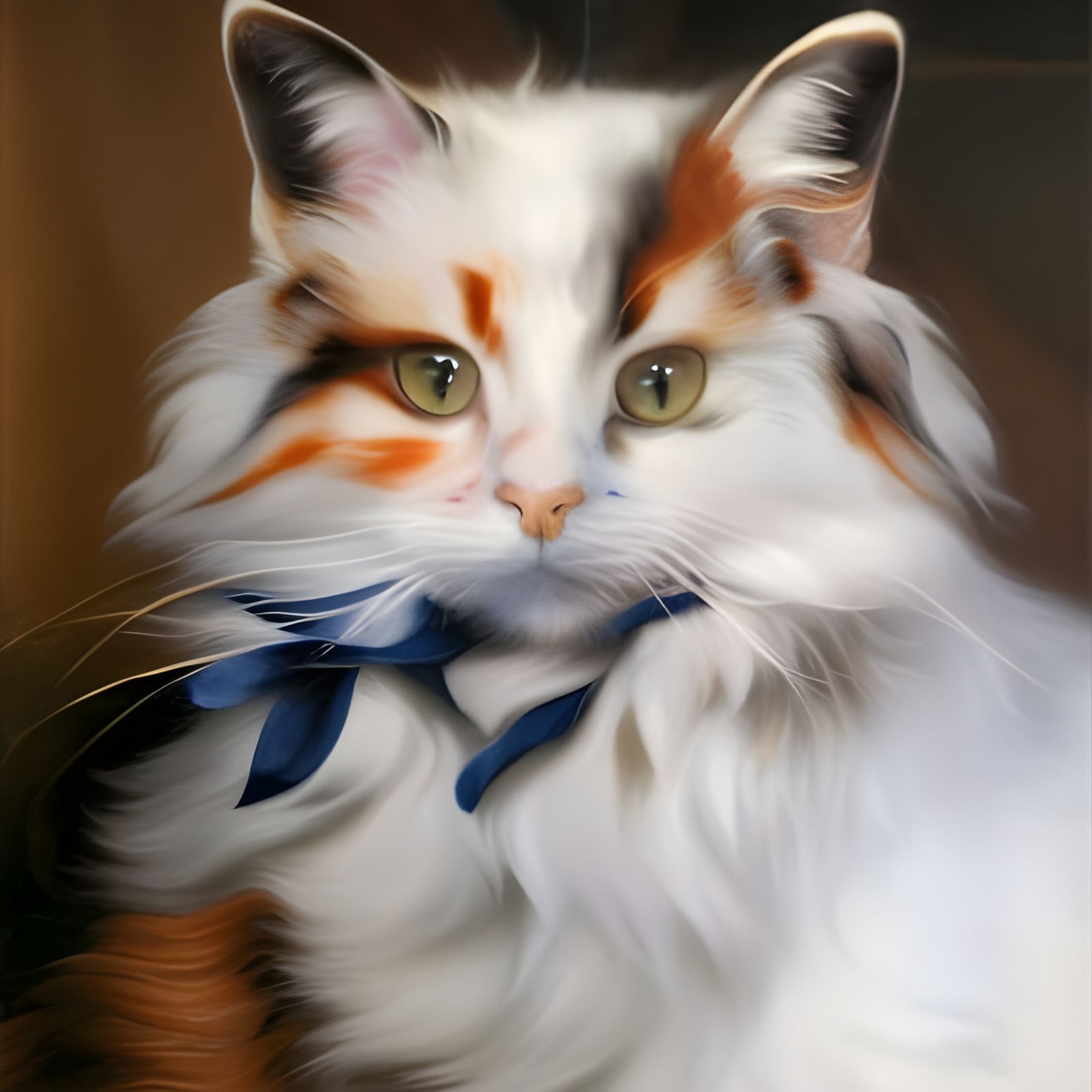 Calico Cat in Garden: Baroque Oil Painting