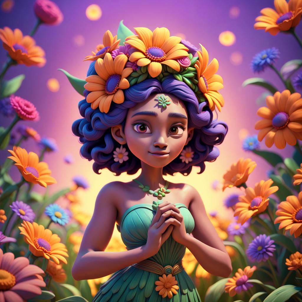 Radiant Flower Goddess in 3D Digital Art
