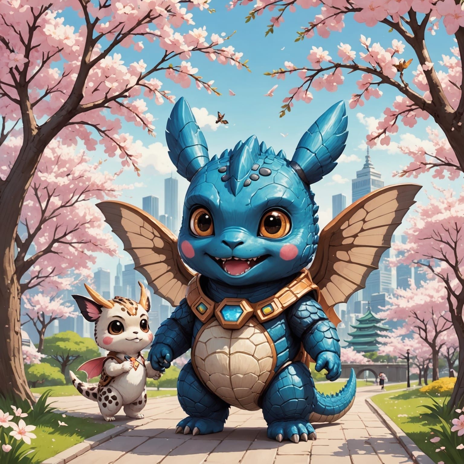 Adorable Chibi Godzilla and Mothra on a Cute Date