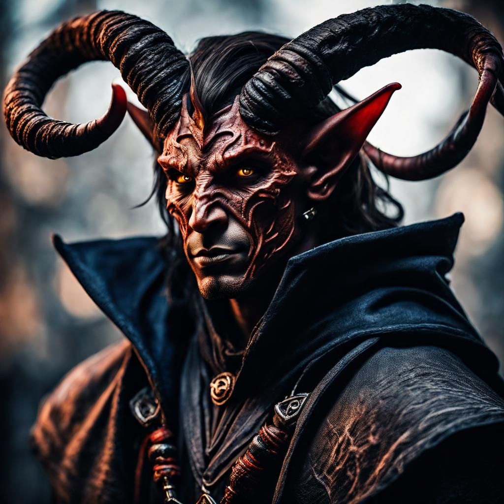 Dramatic Portrait of Tiefling Sorcerer in HDR