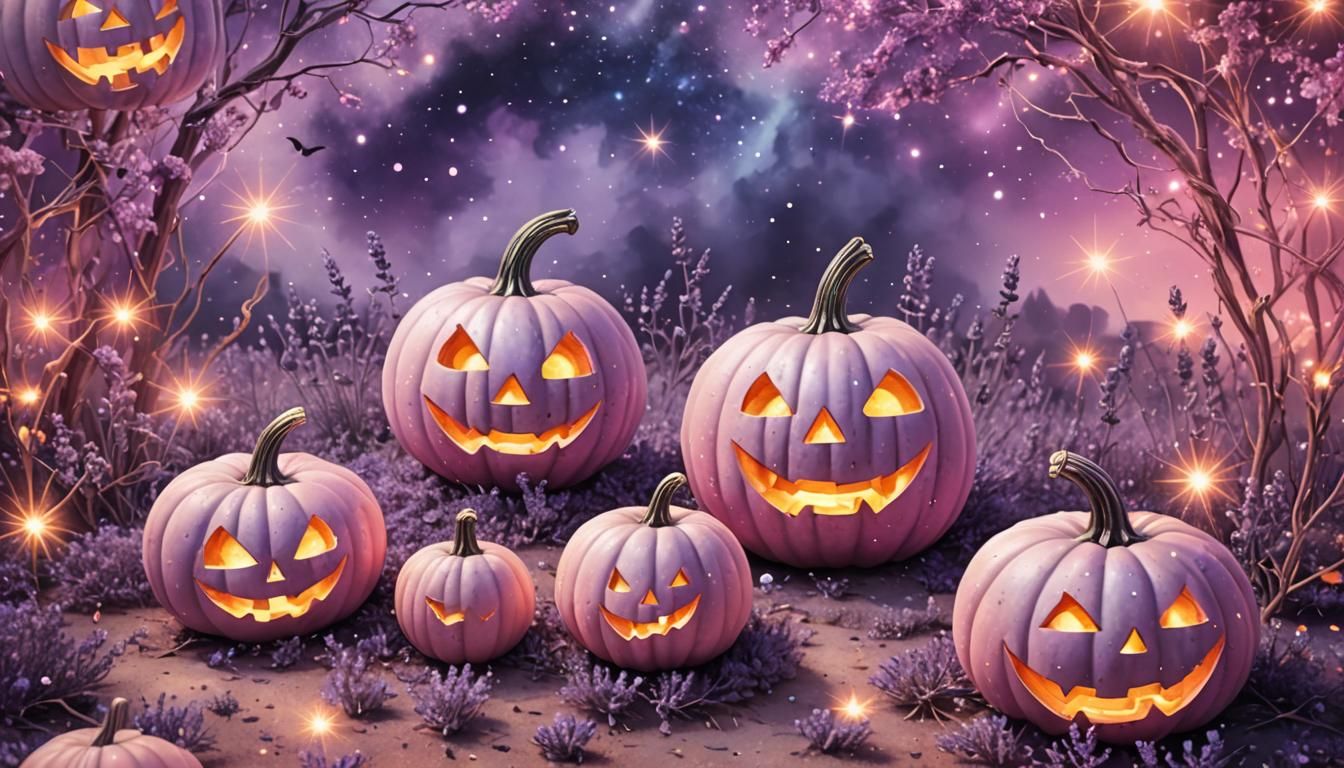 Glowing Pink Halloween Pumpkins in Astral Style