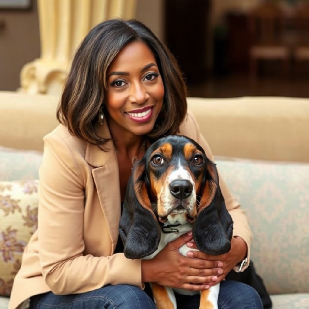 Angela Bassett Poses with a Basset Hound