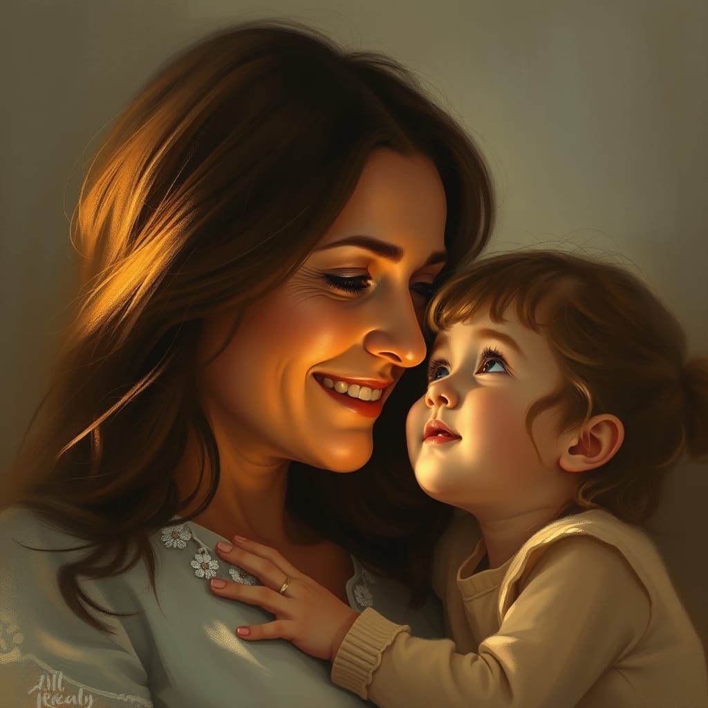 Tender Portrait of Mother and Daughter