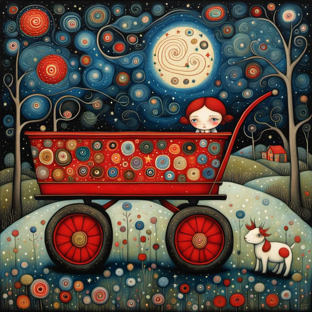 Little Red Wagon in Art Brut Style