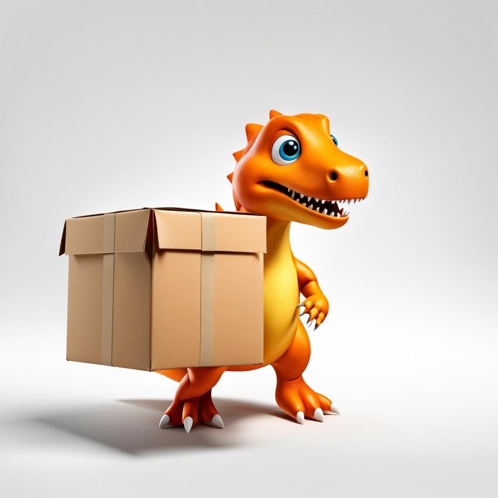 Cute Orange Dinosaur with Box on White