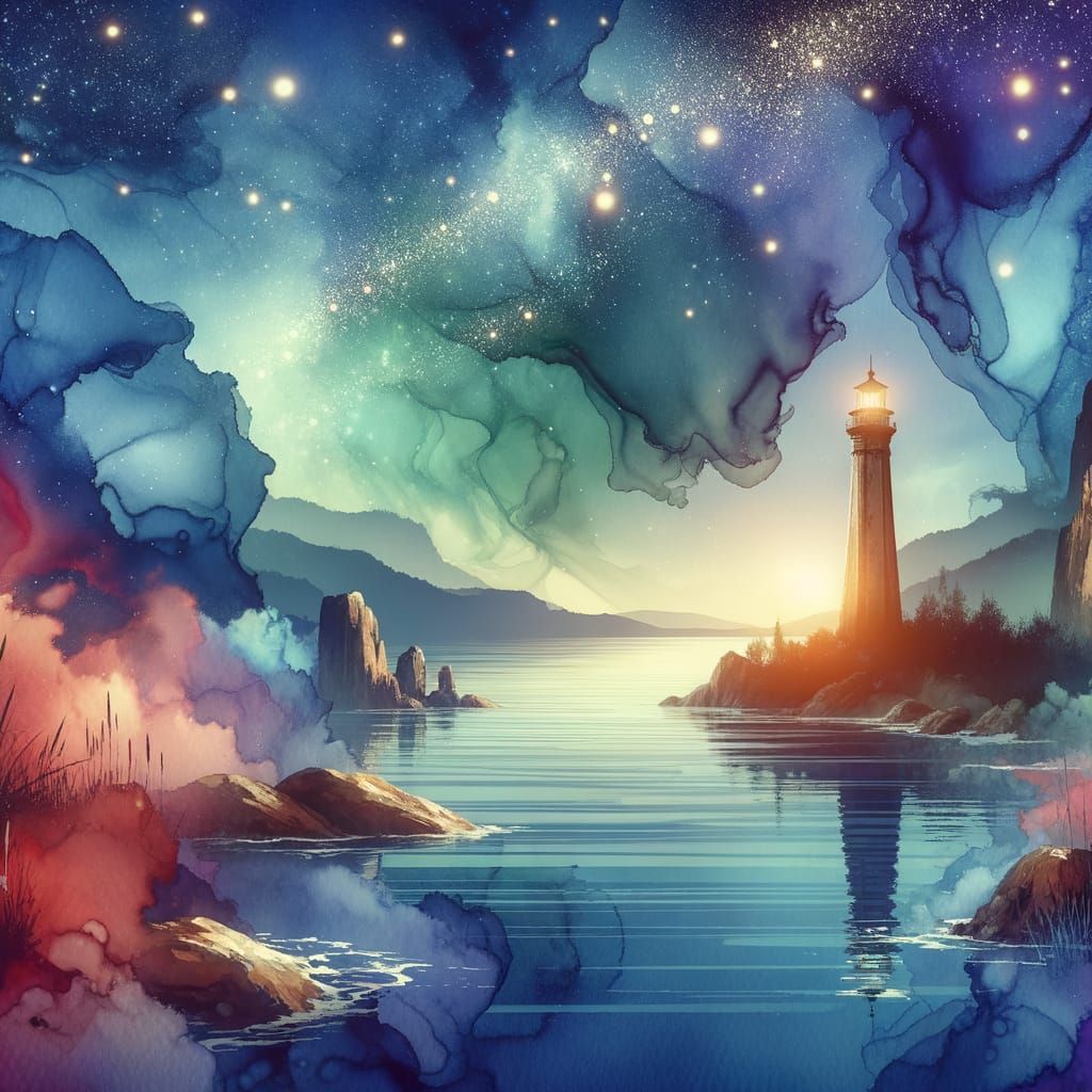 Dreamy Lighthouse Concept Art in Watercolor Style