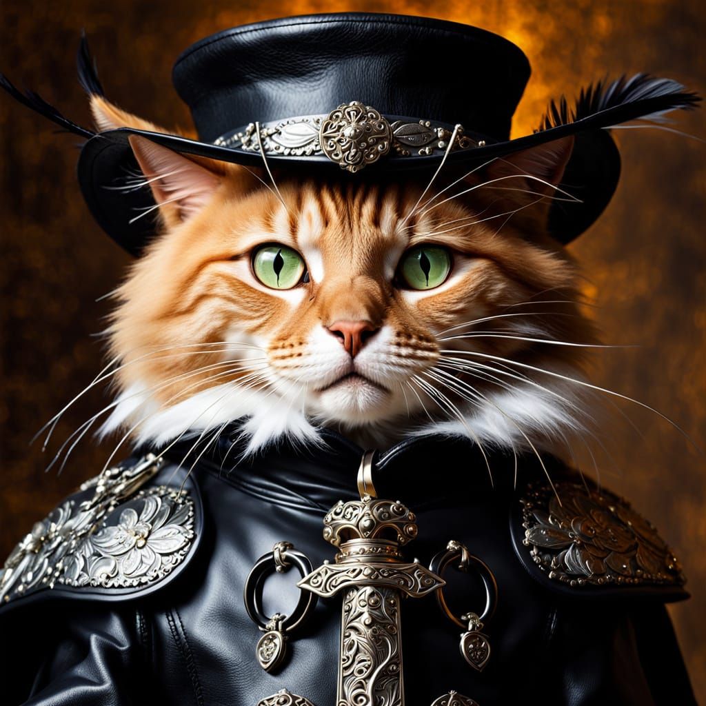 Baroque Feline Swashbuckler in Dramatic Golden Light