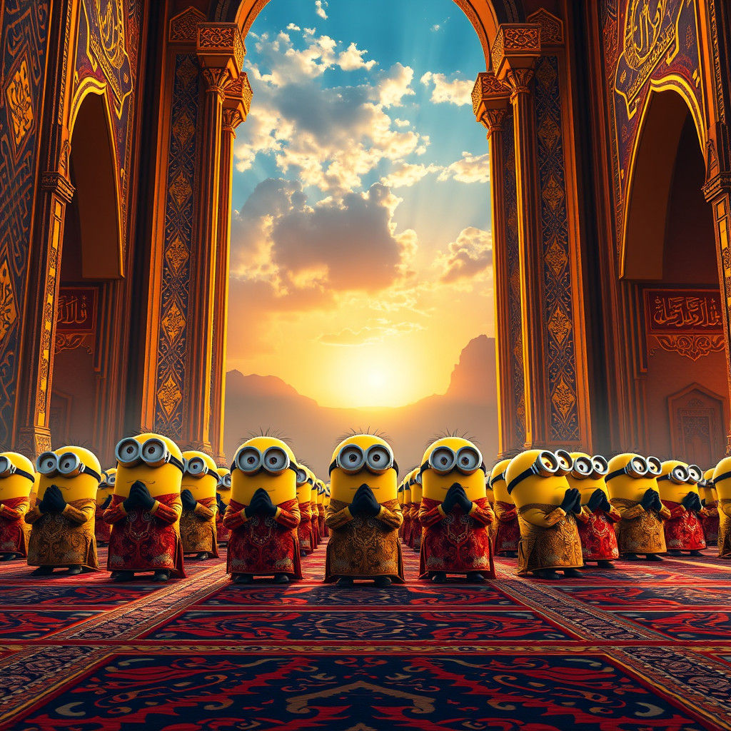 Minions Praying to Allah in Ornate Mosque