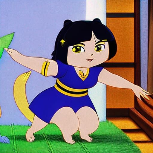 Dora the Explorer and Cat Girl in Disney Cartoon