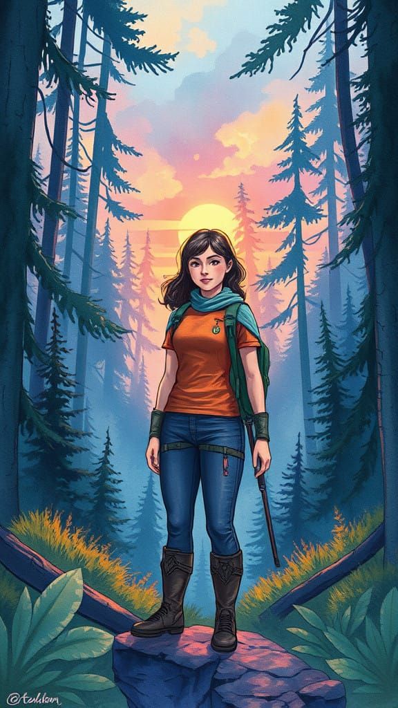 Ethereal Starfleet Officer Hikes Sunset Forests in Wonder