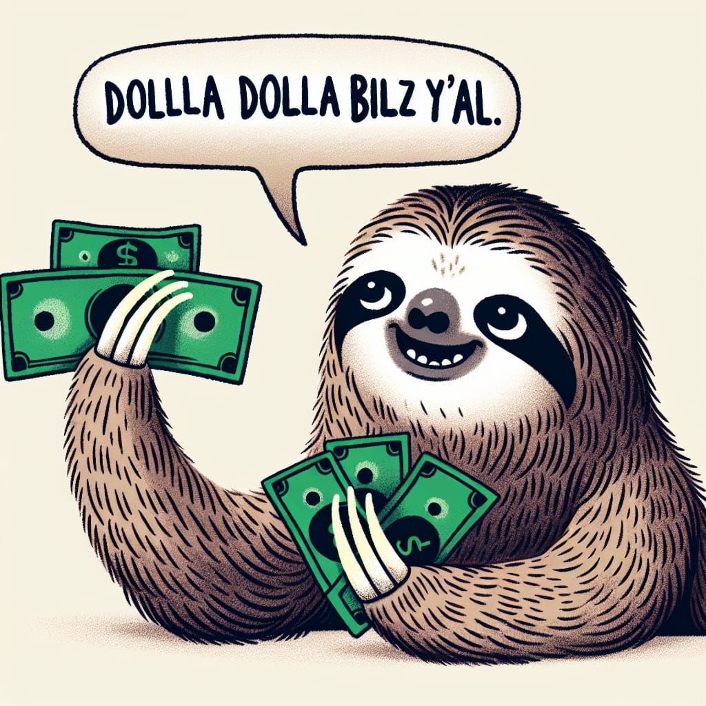 Sloth Giving Away Money: Cartoon Style