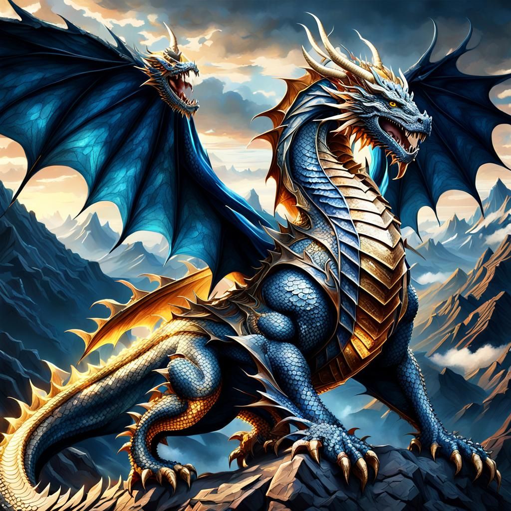 Dragon Rider on Dragon in Fantasy Landscape