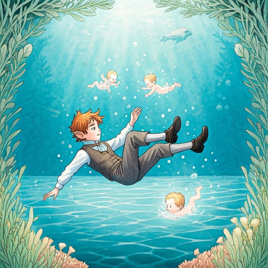 Victorian Boy's Aquatic Adventure with Water Babies